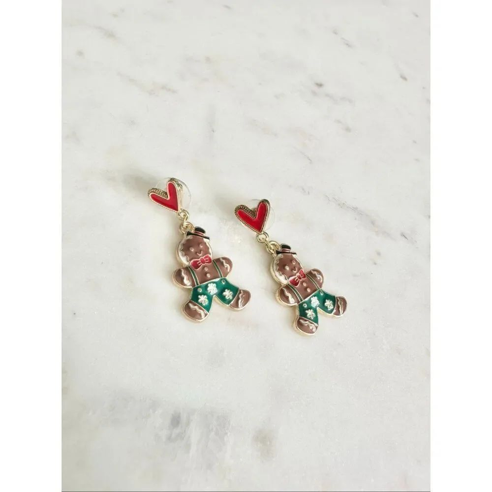 Red and green gingerbread dangle earrings